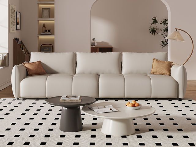 A系优选 极简 耐磨耐刮生态皮皮革+其余仿皮抛光实木框架+实木多层板 米色 大四位 3米沙发