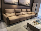 甄品家具 现代简约 接触面头层真皮+太空绵+高回弹海绵+合金功能钢架 小麦色 右R电+2中+左手位 电动功能3.36米沙发