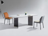甄品家具 极简 桌面：岩板+底板脚架：不锈钢黑钛+钛金 1.4米餐桌