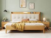 简森曼 北欧风 床头床尾脚为橡胶木靠背为皮艺填充海绵 原木色 1.8米床 【实木拼接工艺】