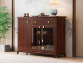 宝瑞·檀风 新中式 印尼金花梨木框架+多层实木板贴皮+玻璃+静音导轨+电镀五金 紫檀色 餐边柜