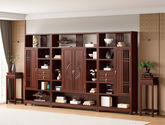 宝瑞·檀风 新中式 印尼金花梨木框架+多层实木板贴皮+电镀五金 紫檀色 三组合书柜