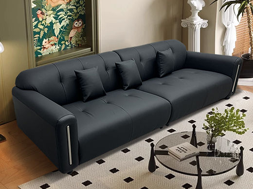 中古·尚 网红 中古风 全实木内架+多层实木板+生态真皮+仿真皮+高回弹海绵+电镀五金 四人位 2.6米沙发