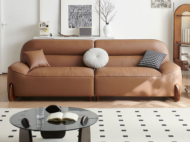 中古·尚 网红 中古风 全实木内架+多层实木板+生态真皮+仿真皮+高回弹海绵+电镀五金 四人位 2.7米沙发