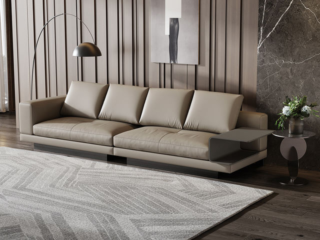 Minttu明途 极简 落叶松木+多层实木板+接触面头层真皮+仿真皮+电镀不锈钢五金脚 网红 康奈利 大四人位 3.2米沙发