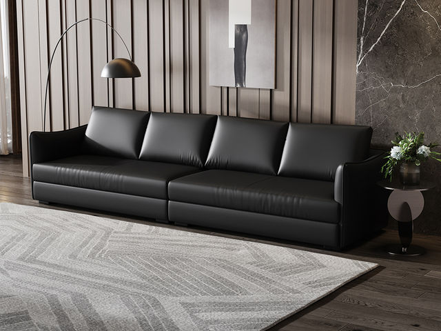 Minttu明途 极简 落叶松木+多层实木板+接触面头层真皮+仿真皮+电镀不锈钢五金脚 网红 香奈儿 四人位 2.8米沙发