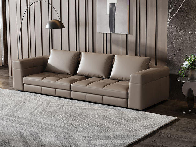 Minttu明途 极简 落叶松木+多层实木板+接触面头层真皮+仿真皮+电镀不锈钢五金脚 网红 布雷泽 四人位 2.8米沙发