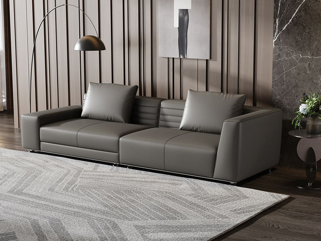 Minttu明途 极简 落叶松木+多层实木板+接触面头层真皮+仿真皮+电镀不锈钢五金脚 网红 罗杰 四人位 2.8米沙发