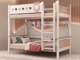 帕帕贝奇 儿童 金丝檀木+全实木（不含书架）上下床同宽 白+粉 1.0米上下床定制