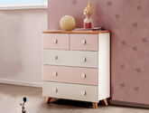 帕帕贝奇 儿童 金丝檀木+全实木 白+粉 五斗柜