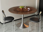 中古·尚 中古风 电镀不锈钢脚+多层实木板面+仿真木皮（不含转盘） 1.1米餐桌