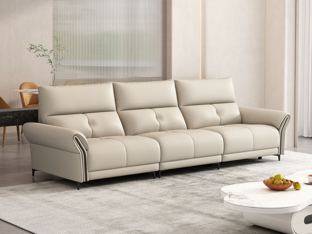B系优选 极简 生态皮革+仿皮+抛光实木内架（桉木为主） 米色 直排（四位） 2.8米沙发