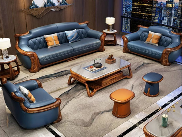 归鹊 新中式 松木内架+高回弹海绵+进口非洲喀麦隆乌金木+头层真皮 单人位+双人位+四人位 组合沙发
