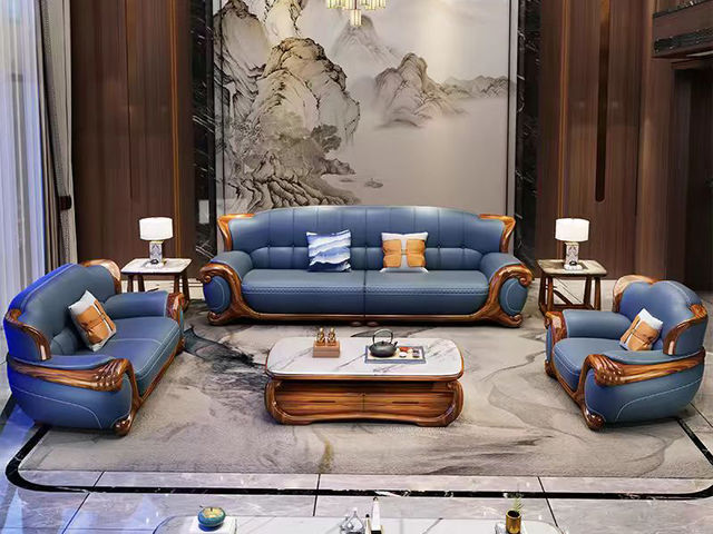 归鹊 新中式 松木内架+高回弹海绵+进口非洲喀麦隆乌金木+头层真皮 单人位+双人位+四人位 组合沙发