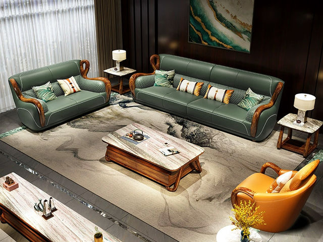 归鹊 新中式 松木内架+高回弹海绵+进口非洲喀麦隆乌金木+头层真皮 休闲椅*1+双人位+四人位 组合沙发