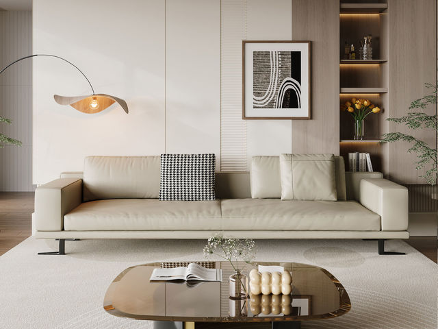 帝幔佧 极简 接触面真皮 俄罗斯进口松木内架 高回弹海绵填充靠背 双扶手三人位 蒙德里安2.2米沙发