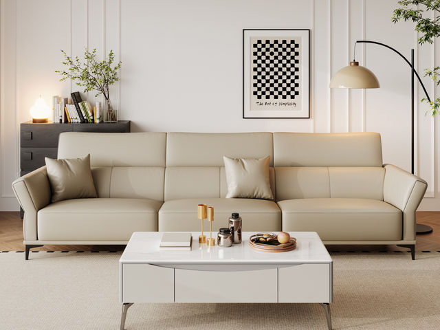 帝幔佧 极简 西皮 进口松木内架 高回弹海绵 三人位 极简2.92米沙发