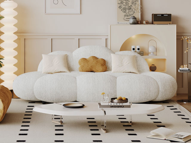 贝斯solo 设计师 网红 极简 布艺+定型棉 三人位 云朵2.32米沙发