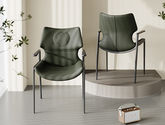 贝斯solo 设计师 网红 极简 碳素钢+马鞍皮+PVC皮 餐椅1把 （两张起订）