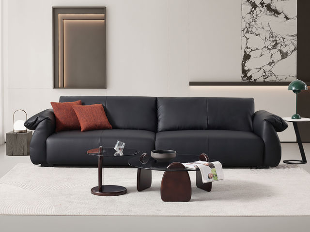 【套餐专享价】每屋优享系列 现代简约 进口全实木抛光落叶松+金刚弹簧网+接触面生态真皮+非接触面仿皮+（座包）45度高回弹海绵（靠包）公仔棉+超级加宽松紧带+5cm木脚 3.1米 沙发