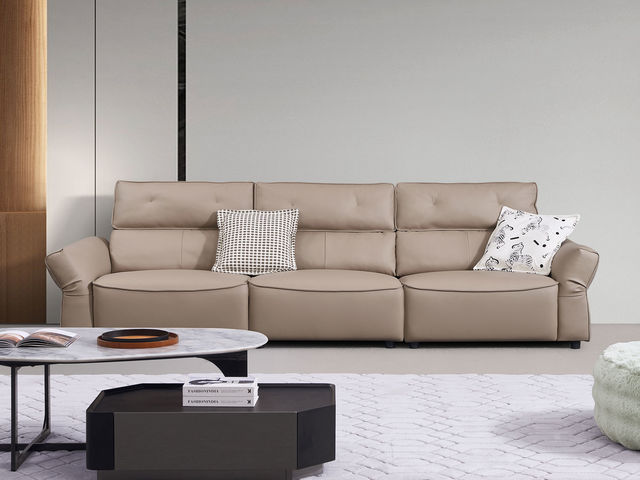 【套餐专享价】每屋优享系列 现代简约 进口全实木抛光落叶松+金刚弹簧网+接触面生态真皮+非接触面仿皮+45度高回弹海绵（靠包抱枕）公仔棉+超级加宽松紧带+圆柱铁脚 3米 沙发