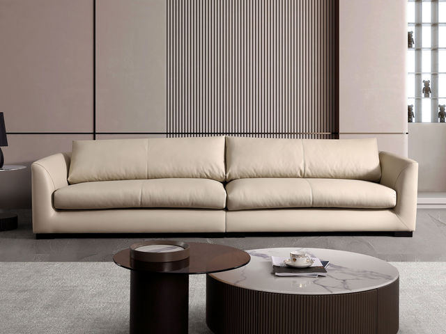 【套餐专享价】每屋优享系列 现代简约 进口全实木抛光落叶松+金刚弹簧网+接触面生态真皮+非接触面仿皮+45度高回弹海绵（靠包抱枕）公仔棉+超级加宽松紧带+木脚 3.2米 沙发