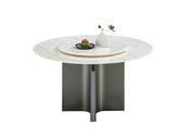 贝斯solo 设计师 网红 极简 卡里冰玉天然石+不锈钢灰钛 1.35米 圆餐桌（含转盘）