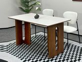 【套餐专享价】每屋优享系列 现代简约 橡胶木+胡桃色木架+全托底板+米白洞石岩板 方形 1.8米 餐桌