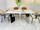 洛萨  现代  超晶石+ 不锈钢架子+木纹贴皮  1.4米餐桌