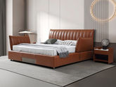 皇朝家居 现代 接触面头层真皮+仿皮+实木床边+10公分钢木排骨架+五金脚 1.8米床
