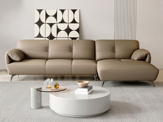 【套餐专享价】每屋优享系列  现代简约 生态真皮+高密度海绵+ 实木框架+五金脚 3.16米 3+左贵妃 转角沙发