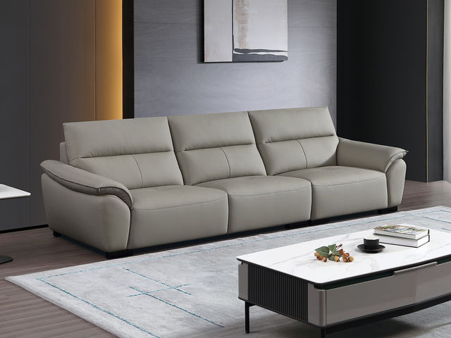 【套餐专享价】每屋优享系列 现代简约 接触面中厚头层牛皮面料+进口俄罗斯松木框架+高回弹海绵+坐前真皮+仿真皮 三人位 3.01米直排 沙发