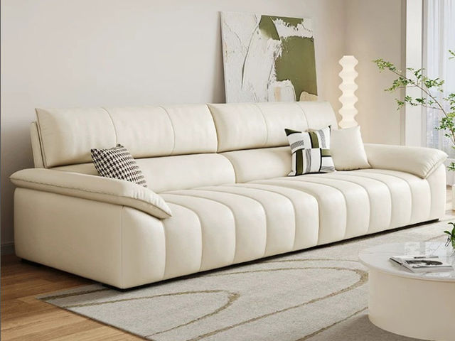 【套餐专享价】每屋优享系列 极简 优质生态真皮+ 实木框架+电镀蛇簧+高密度海绵 2.7米 四人位沙发