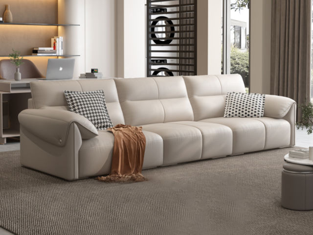 A系优选 现代简约 接触面生态真皮+赛羽绒扶手包+高密度东亚海绵+实木框架 3.1米沙发