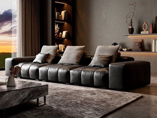 小红书系列 极简 接触面头皮黄牛皮+进口俄罗斯落叶松框架,高回弹高密度海绵 3.2米像素沙发