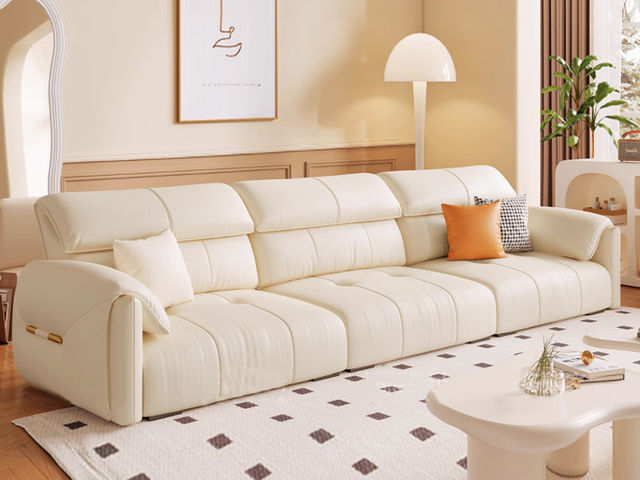 维利品尚 现代简约 接触面头层真皮+高密度海棉+实木内架+实木脚 3.4米沙发