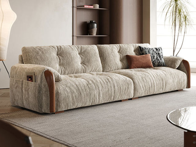 维利品尚 现代简约 比利时进口雪尼尔布艺+靠包/扶手：高回弹海棉+座包：轻柔丝棉+0压记忆棉++原浆水洗乳胶+高回弹竹炭海绵+松木内架+航空级绷+3.8mm电镀锰钢弹簧+防潮底布+实木扶手+实木脚 3.4米沙发