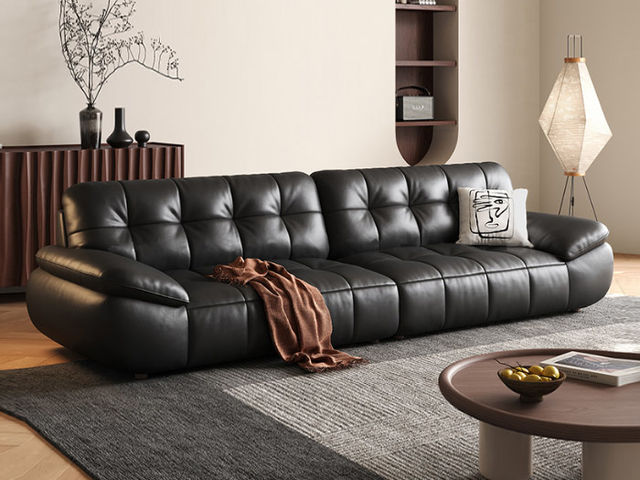 维利品尚 现代简约 接触面头层真皮+靠包:羽绒+高回弹海绵拼架+座包:水洗乳胶+高回弹竹炭海绵+落叶松木+高韧强力绷带+锰钢蛇形弹簧+实木脚 3.4米沙发