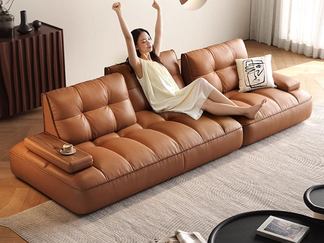 维利品尚 现代简约 接触面头层真皮+紫罗兰海绵+竹炭海绵+实木内架+实木脚 3.4米沙发