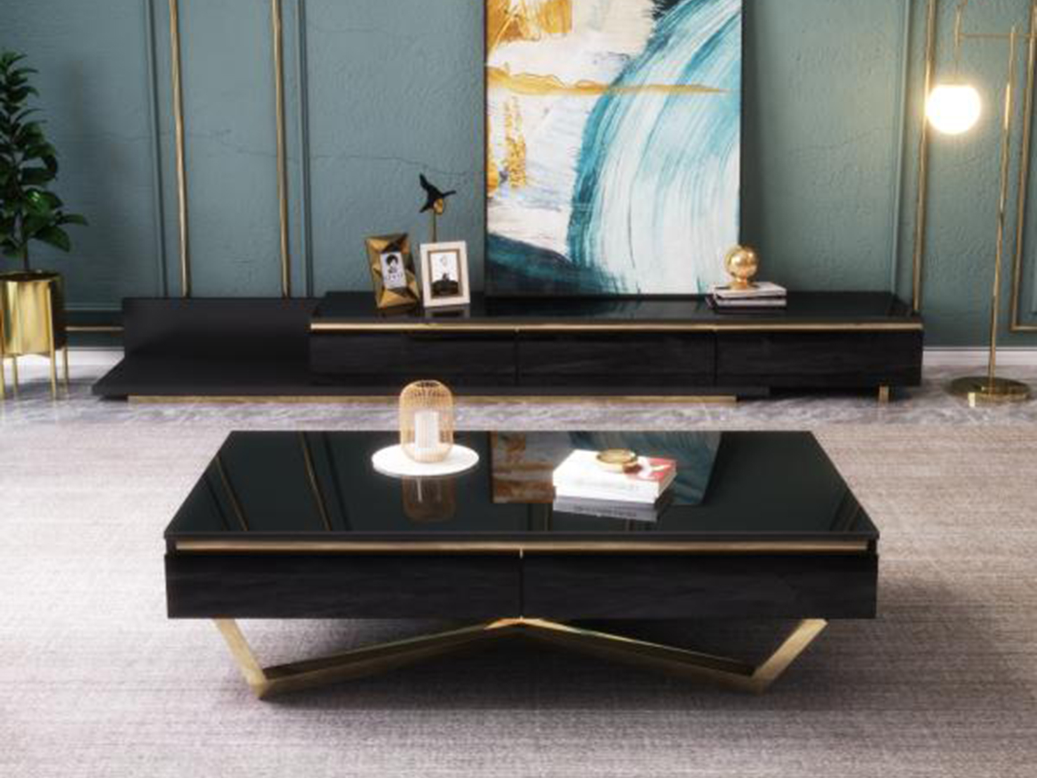 【茶几/角几】简约现代轻奢茶几 客厅北欧黑色港式钢化玻璃长方形茶几