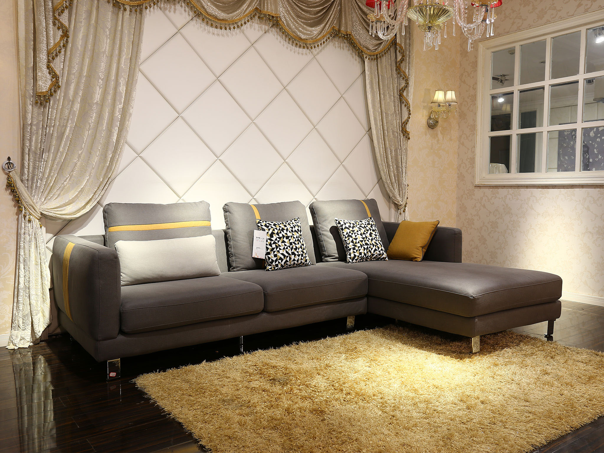 青田帷特思 科技布材质 布艺沙发组合(3 右贵妃) 现代风格 稳固实木