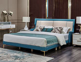 拜洛迪 轻奢 仿真皮+床头两个小扶手+三边齐边+实木排骨架 天蓝色+米白色 1.8米床